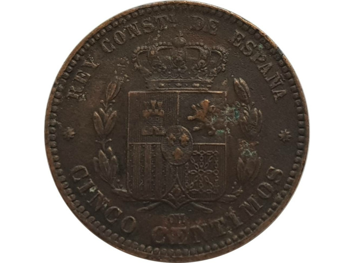ESPAGNE 5 CENTIMOS 1879 OM TB+ (W674)