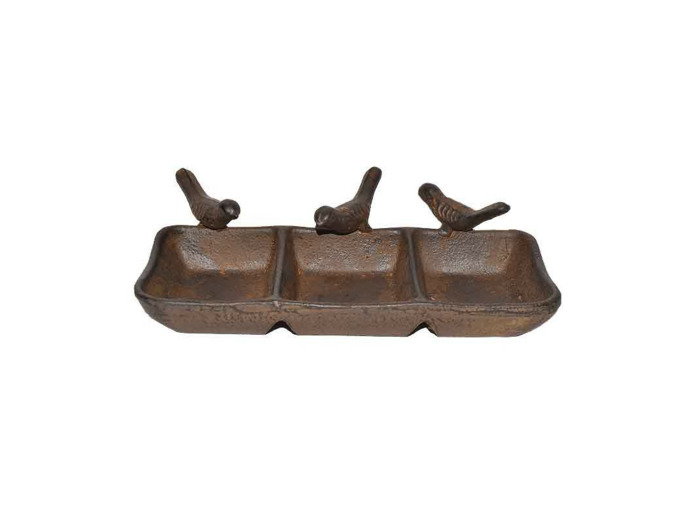 Mangeoire triple oiseaux fonte marron 19x11x5cm