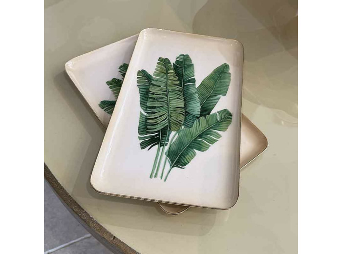 Plateau bananier vert métal beige 16x2x26cm