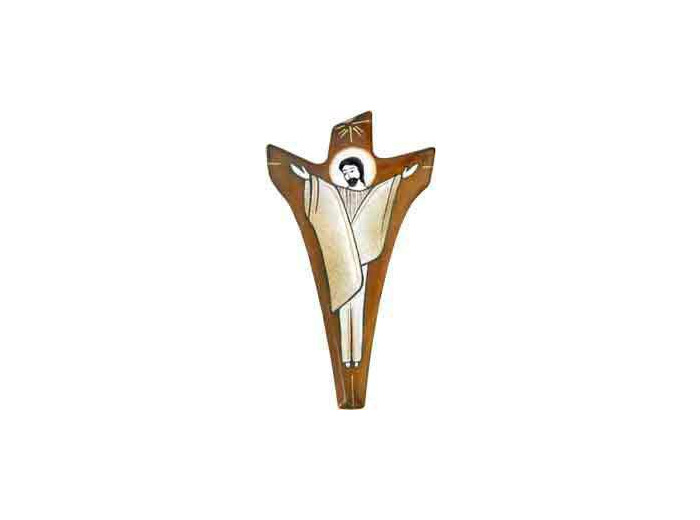 Croix du Christ glorieux marron 14,5X8cm - EMAUX DU LIBAN