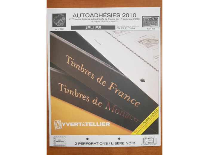 FEUILLE COMPLEMENTAIRE FRANCE FS 2010 1ere partie AUTOADHESIFS YVERT