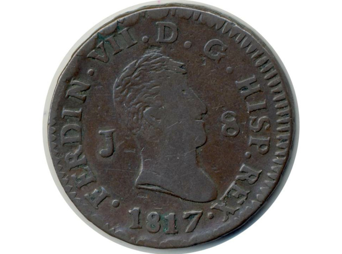 ESPAGNE 8 MARAVEDIS 1817 JUBIA FERDINAND VII TB+ (W461)