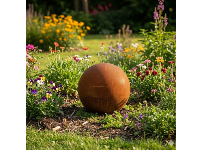 Sphère acier décorative rouille 20cm