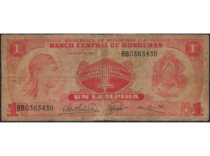 HONDURAS 1 LEMPIRA 11-3-1974 SERIE BB TB+ (W58)