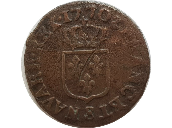 LOUIS XV (1715-1774) LIARD A LA VIEILLE TETE 1770 S (Reims) TB+ (VG272)