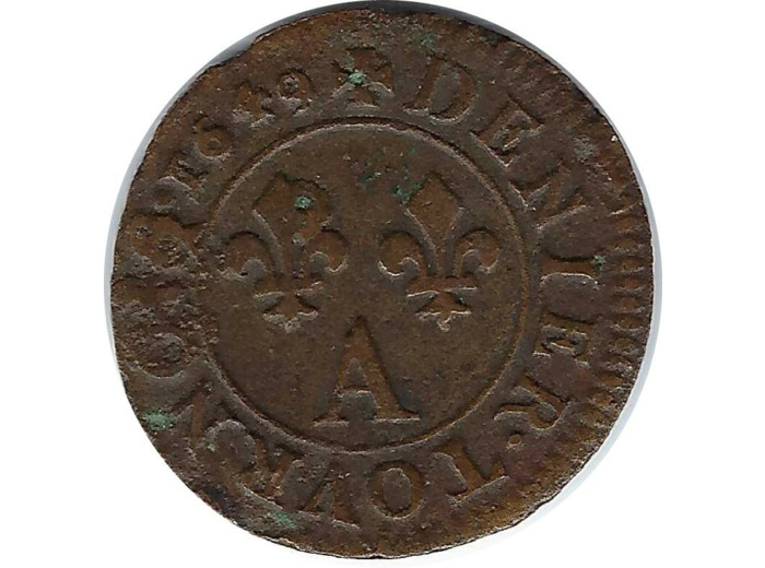 LOUIS XIV (1643-1715) DENIER TOURNOIS 1649 A (Paris) TB+