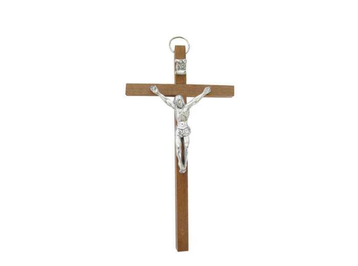 Crucifix 11 cm en Bois avec Christ en Métal Argenté