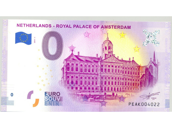 PAYS-BAS 2019-1 ROYAL PALACE OF AMSTERDAM BILLET SOUVENIR 0 EURO TOURISTIQUE