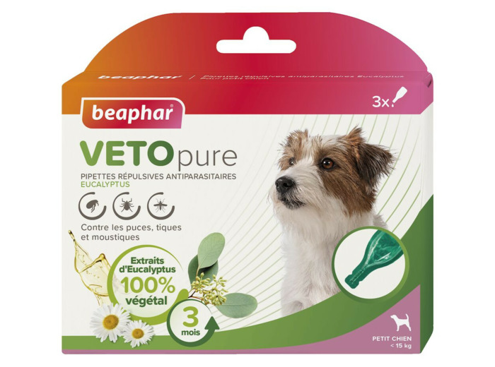 Pipettes répulsives antiparasites pour petit chien (-15kg) - x3