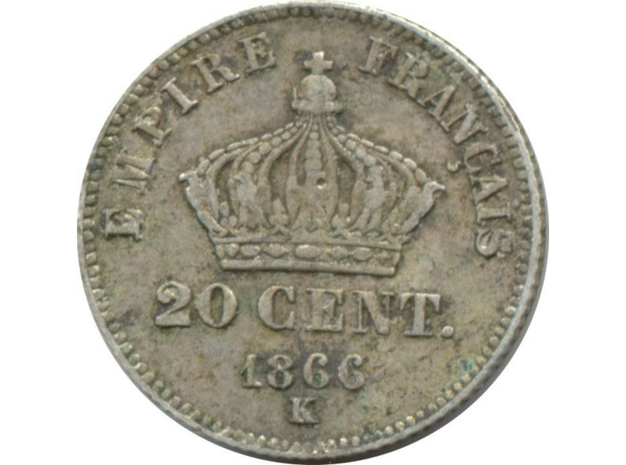 FRANCE 20 CENTIMES NAPOLEON III 1866 K TB+
