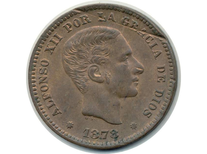 ESPAGNE 5 CENTIMOS 1878 OM ALFONSO XII TTB+ (W674)