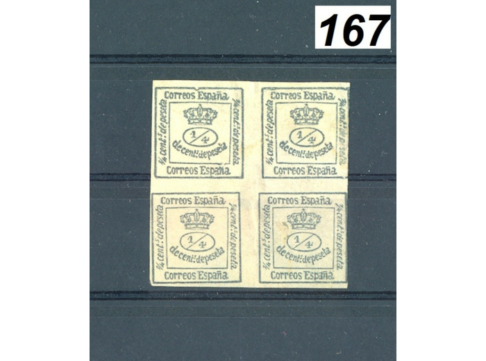 BLOC 4 TIMBRES NON DENTELE ESPAGNE 1/4 PESETA CHARNIERE *167