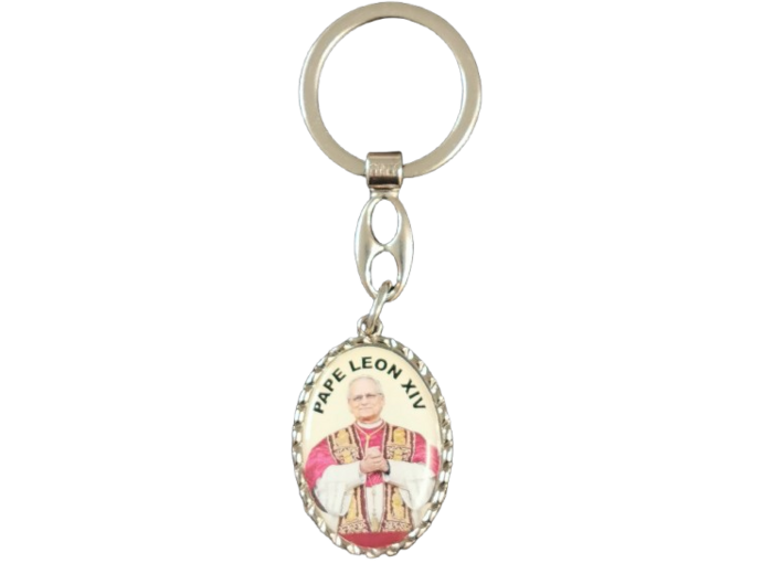 Porte-Clefs Oval Résine en Métal Argenté 37mm - Pape Léon XIV