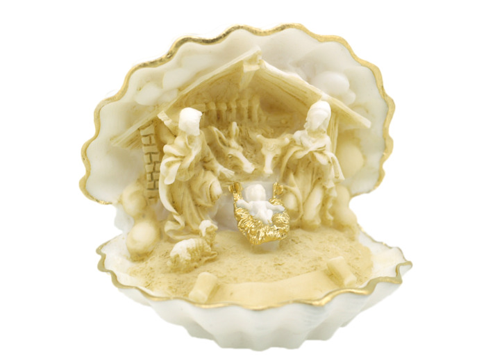 Crêche en Albâtre 7cm  Beige et Or