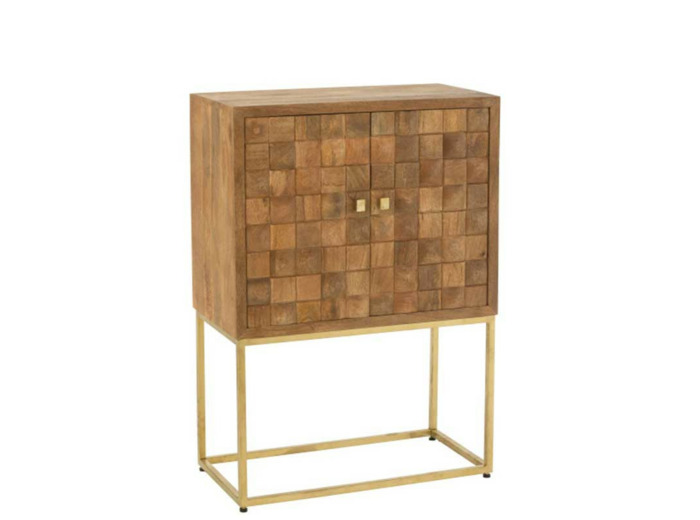 Commode bois manguier pied métal or 76x40x122cm