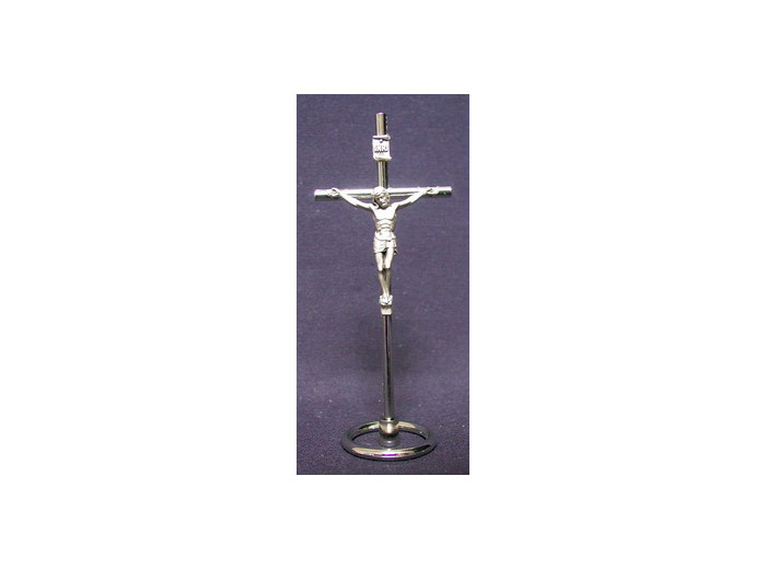 Crucifix Christ sur PIED INRI métal argenté 10x4cm
