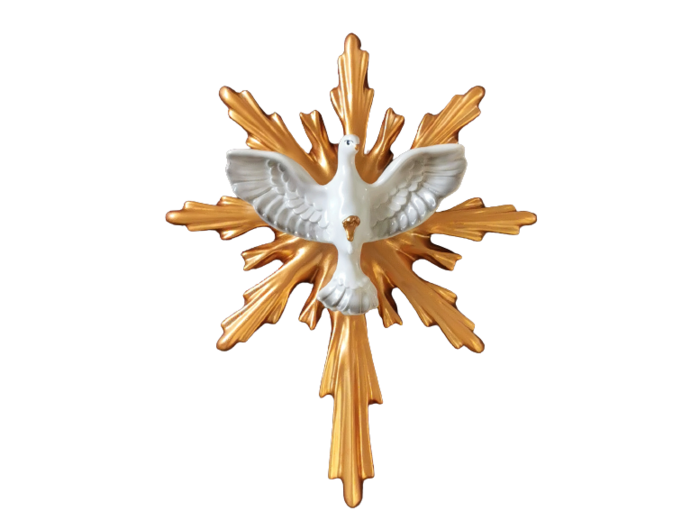 Croix Dorée et Blanche en Résine Mural 23.5x18.5cm - SAINT ESPRIT