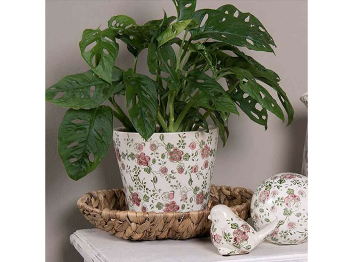 Pot de fleurs rose beige céramique 19x19x18cm