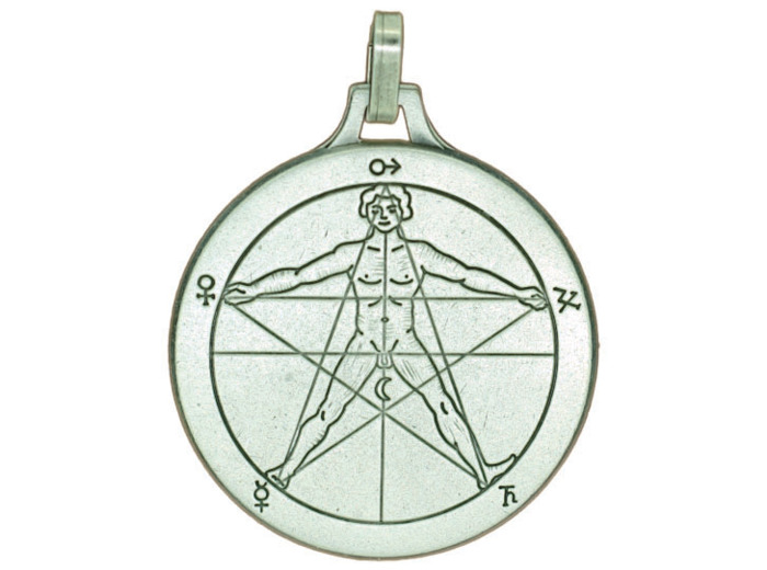 Médaille 30mm en Métal Argenté - PENTACLE AGRIPPA