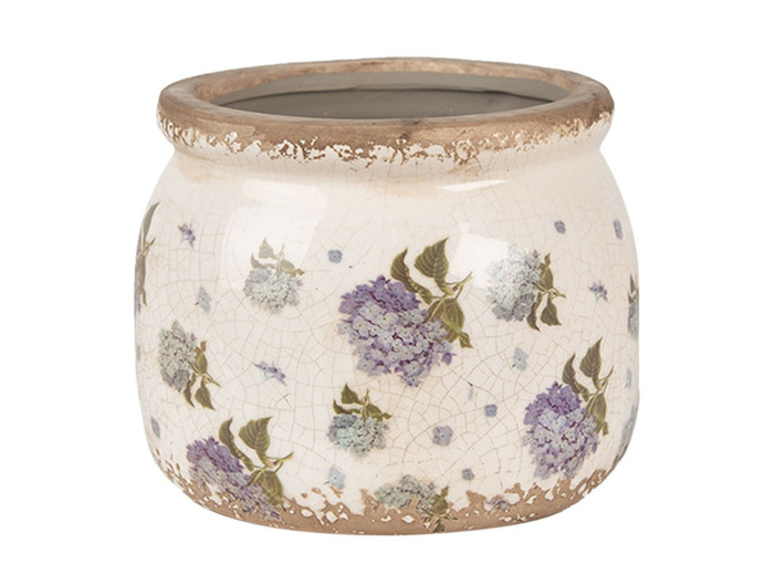 Pot de fleurs intérieur céramique beige et bleu 12x10x10cm