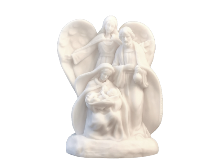 Ste Famille avec Ange Gardien - Statue en albâtre 15cm -Blanche