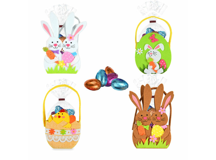 Panier Feutrine Sujets Assortis Garni d’Œufs Chocolat Lait 90G