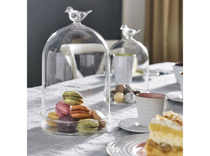 Cloche avec oiseau verre 14x14x24cm