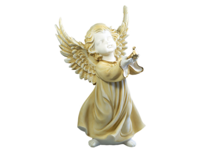 Ange à la colombe- Statue en albâtre 34cm - Beige et Or