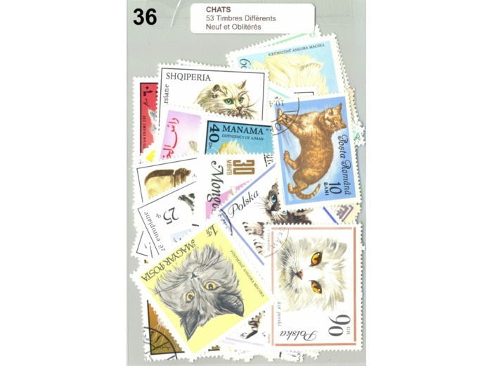 53 TIMBRES CHATS DIFFERENTS NEUF ET OBLITERES *36