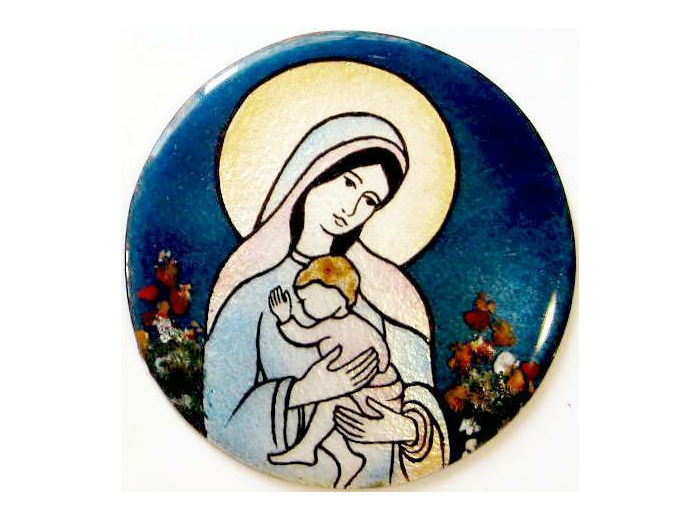 Vierge au drapé bleu D8,3cm - EMAUX DU LIBAN
