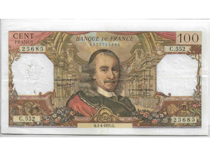 FRANCE 100 FRANCS CORNEILLE 1-4-1971 C.552 TTB