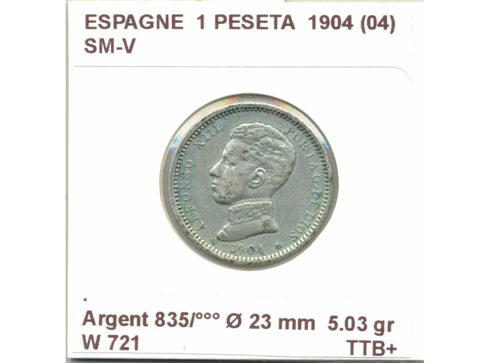 Espagne ( SPAIN ) 1 PESETA 1904  (04)  SM-V  TTB+
