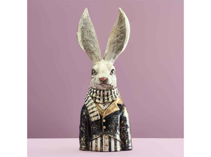 Buste lapin Alfred blanc résine 14x15x42cm