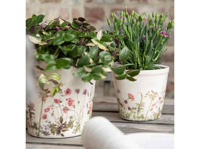 Pot de fleurs rose beige céramique 14x14x13cm