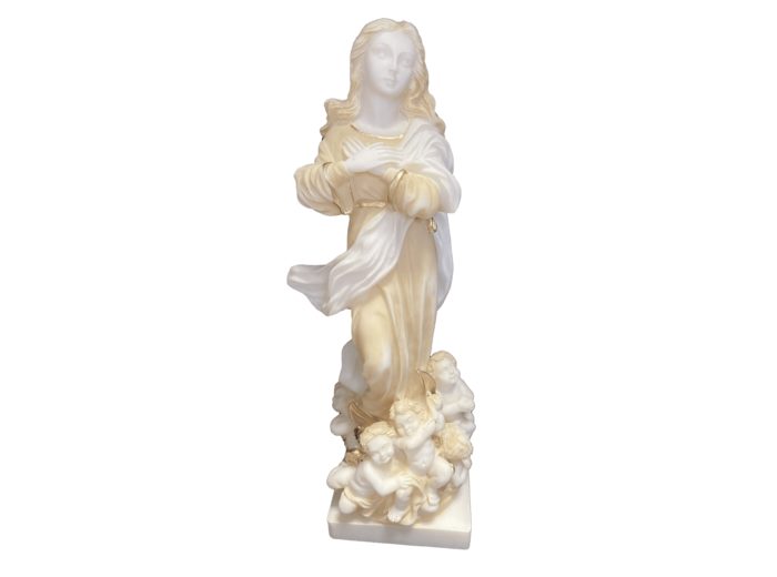 Vierge de l'Assomption - Statue en albâtre 23cm - Beige et Or