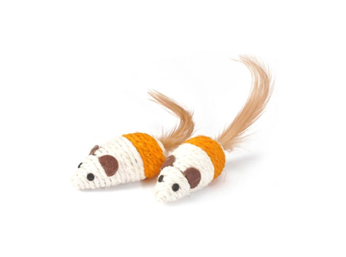 Souris en sisal avec plumes pour chats - 2x 7cm