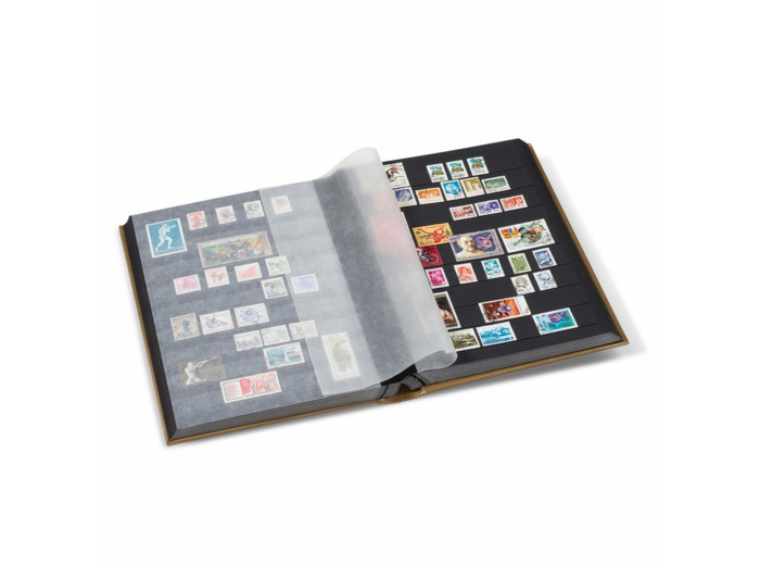 CLASSEUR TIMBRES COMFORT 64 PAGES NOIRES COUVERTURE OUATINÉE 4 couleurs au choix