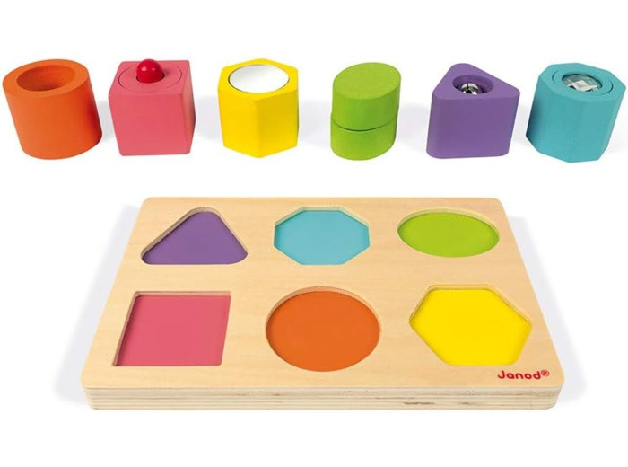 Janod - Puzzle 6 Cubes Sensoriels en Bois I Wood - Jouet d'Eveil Educatif -