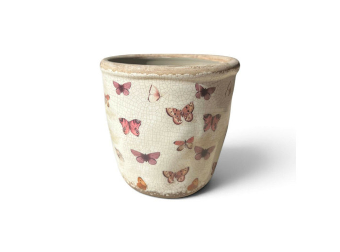Pot de fleurs céramique beige rose 13x12x12cm