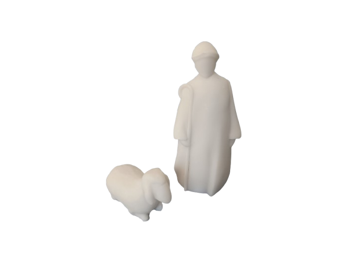Berger + mouton couché en Albâtre 9cm + 3.5X5.5cm - 2 pièces