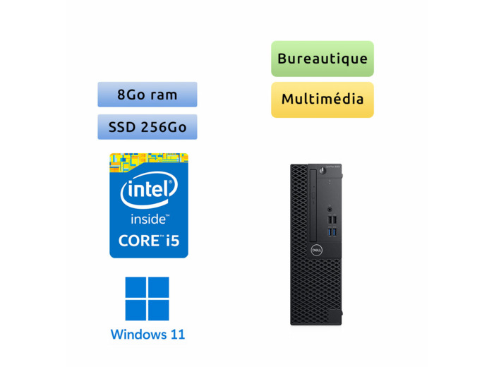 Dell Optiplex 3060 SFF - Windows 11 - i5 8Go 256Go SSD - Ordinateur Tour Bureautique PC