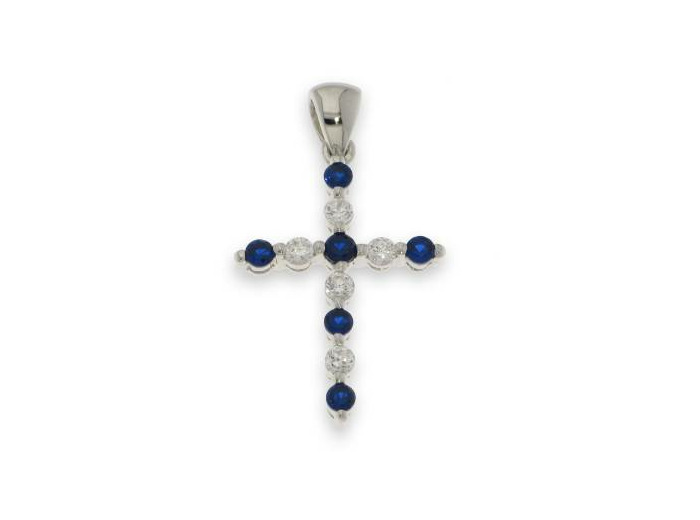 Croix en Argent 925 2,9cm- SAPHIR et ZIRCONIUMS synthétiques