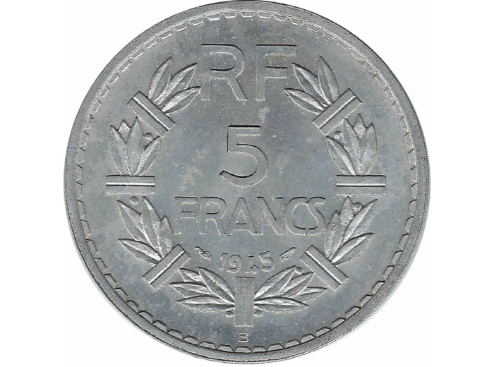 FRANCE 5 FRANCS LAVRILLIER Aluminium 1945 B TTB+ N1