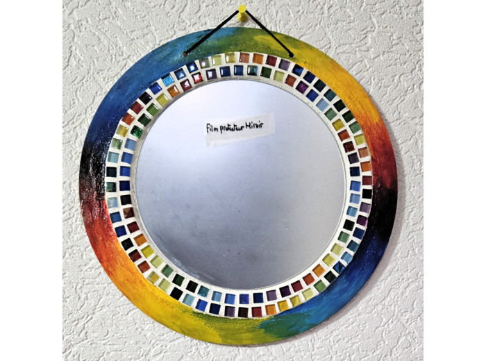 MON BEAU MIROIR – Bois, mosaïque & peinture (Ø 30 cm)