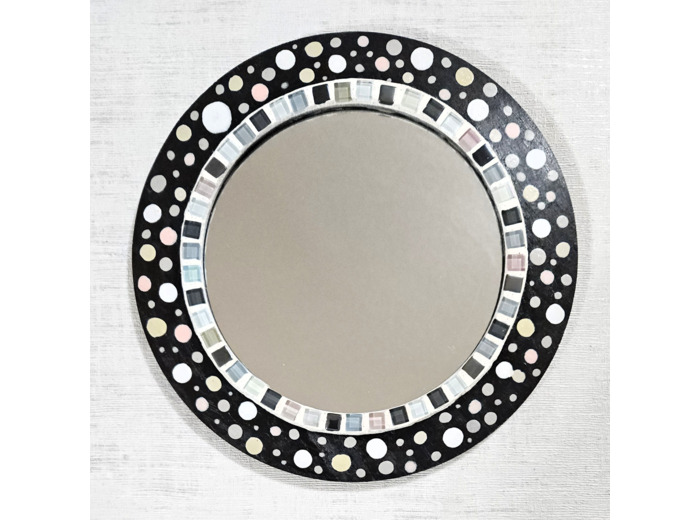 MON BEAU MIROIR – Bois, mosaïque & peinture (Ø 25 cm)