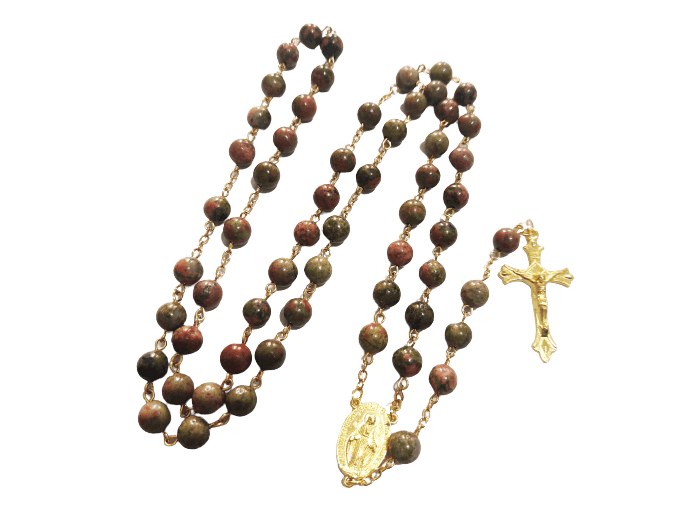 Chapelet pierre 8mm chaine dorée- UNAKITE + boite