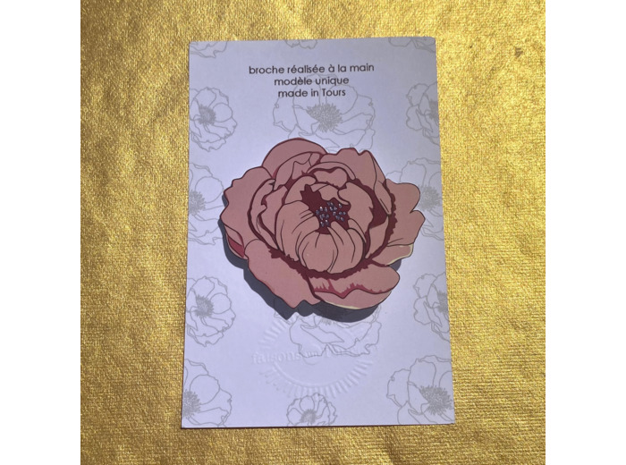Broche pivoine coloris vieux rose pistils pailletés violet