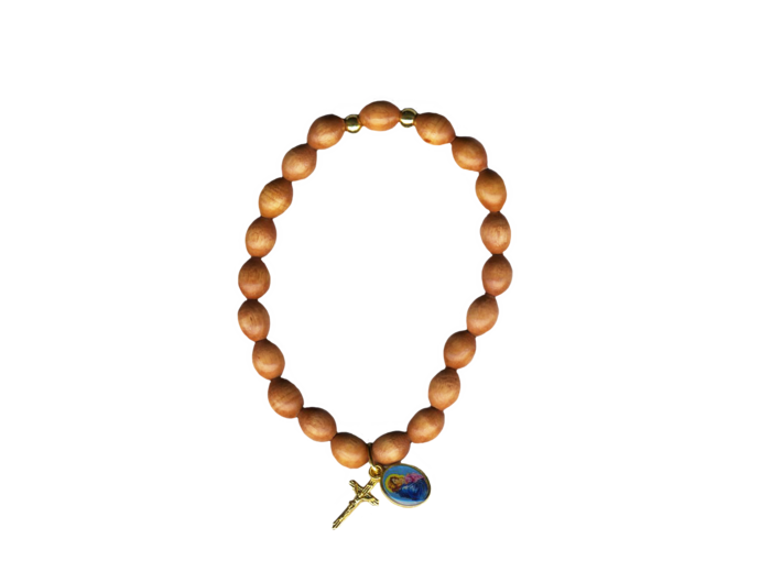 Bracelet Perles en Bois sur Chaîne Argentée - 2 DIZAINES