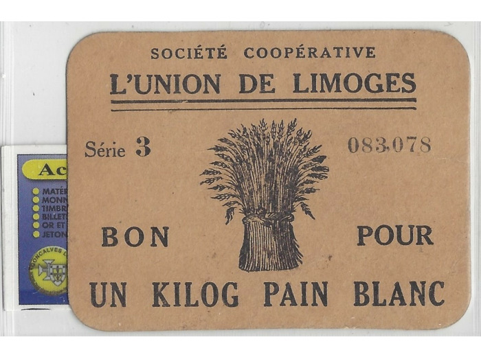 87 HAUTE VIENNE L'UNION DE LIMOGES BON POUR 1 KILOG DE PAIN