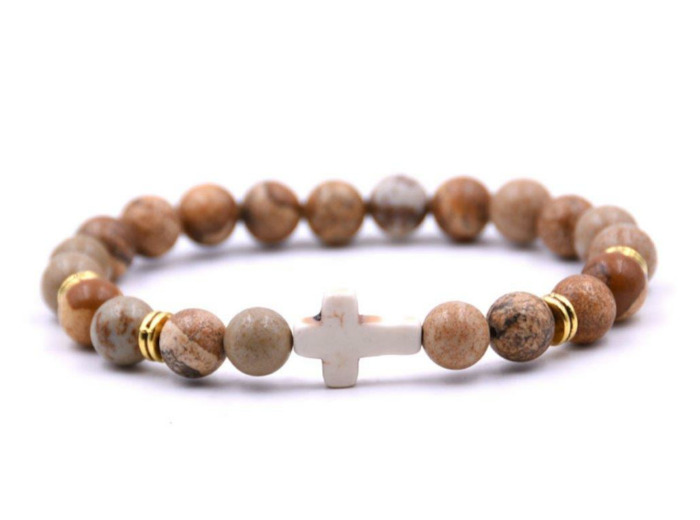 BRACELET élastique 8mm en pierre véritable- Jaspe paysage